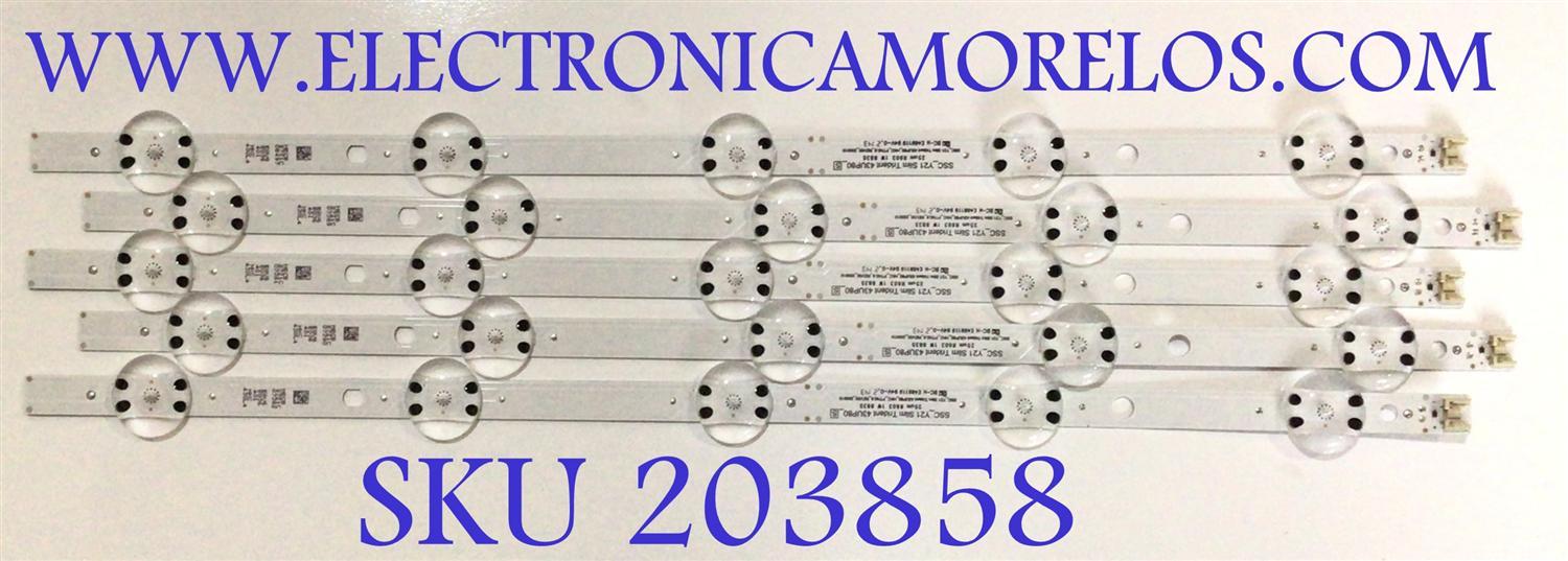 KIT DE LEDS ORIGINAL PARA TV LG 5 PIEZAS / NUMERO DE PARTE EAV65036401 / SSC_Y21 SLIM TRIDENT 43UP802_S / SSC_Y21 SLIM TRIDEN 43UP80_HKC_TP40.6_REV00_200819 / PANEL NC430TQG-VHKH3 / MODELOS 43UQ7590PUB / 43UQ8000AUB / 43UQ9000PUD / 43UQ7070ZUD